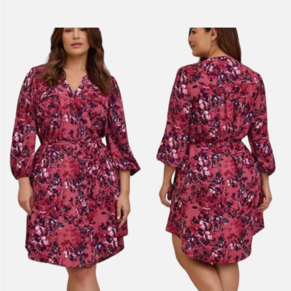 BloomChic 12 Pink Floral V-Neck Tie-Waist Dress